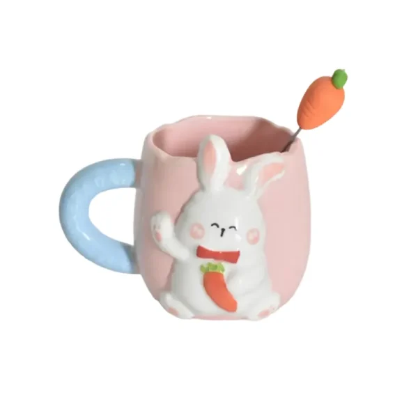 bulk-ceramic-mugs-with-spoon-hand-painted-relief-rabbit-mug-2