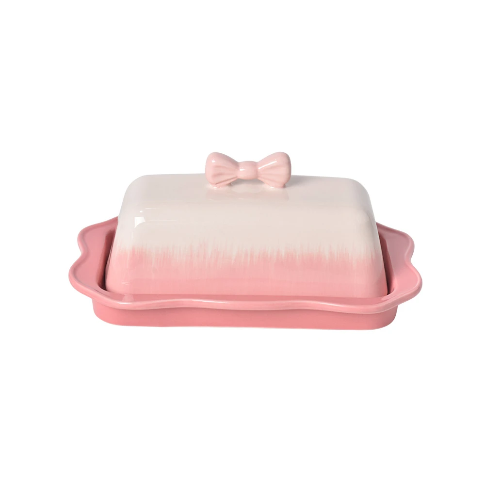 wholesale-butter-dish-set-pink-bow-ceramic-covered-butter-keeper-1