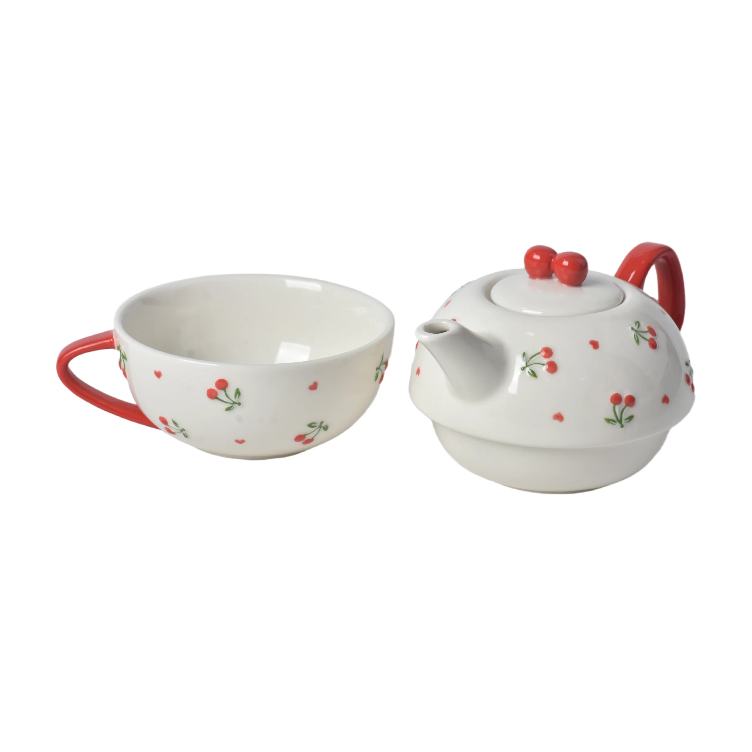 Wholesale cherry relief double-layer tea pot-3